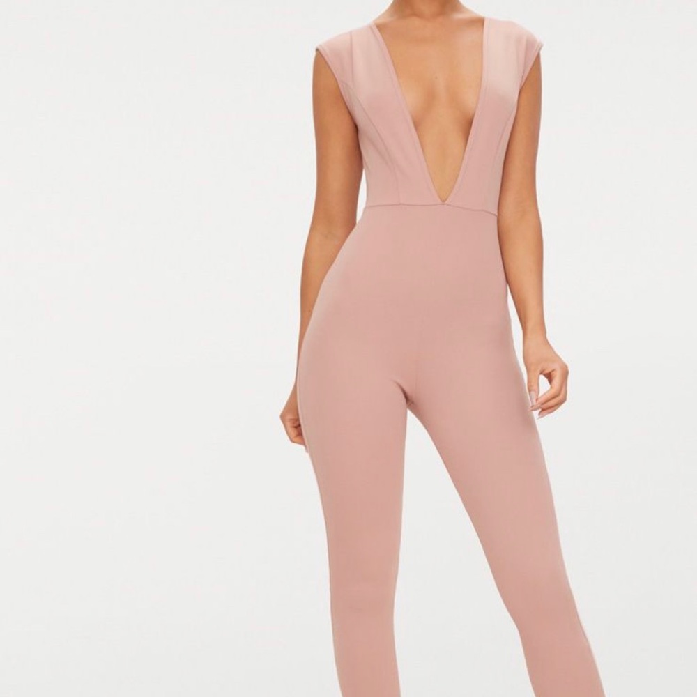 PLT Pink Plunge Open Back Jumpsuit US 4/UK 8